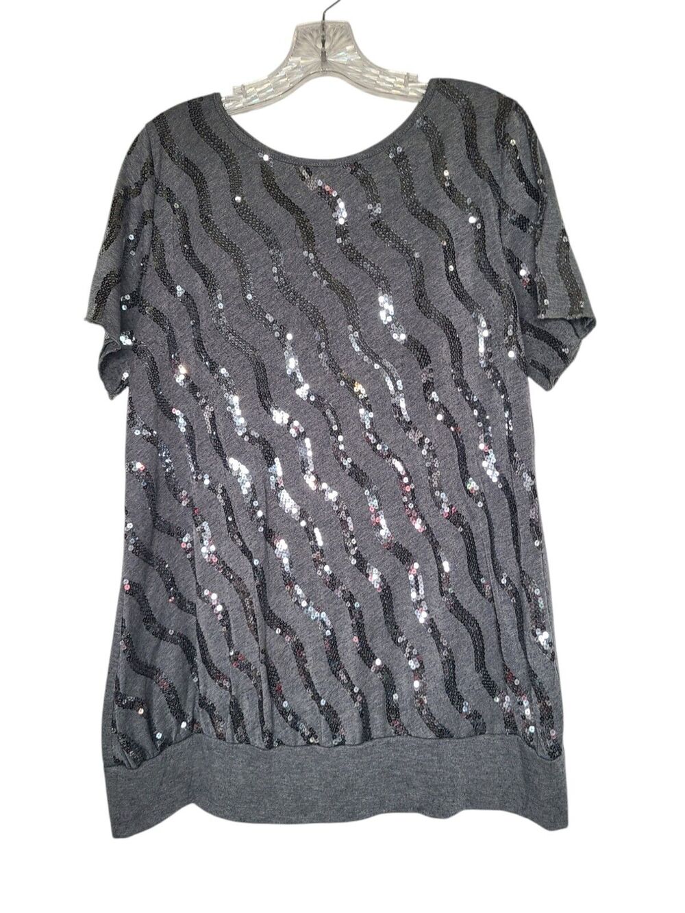 Venezia Gray Silver Sequin Tunic Top Short Sleeve Size 14-16 Large Holiday Party